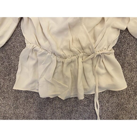 Express Women's Faux Wrap Puff Sleeve Peplum Top Sandshell Size XS - NWT $54 - Picture 6 of 16